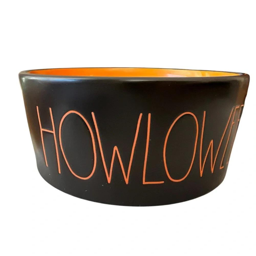 Rae Dunn Halloween Dog Bowl & Treat Canister Set “HOWLOWEEN” Black Orange